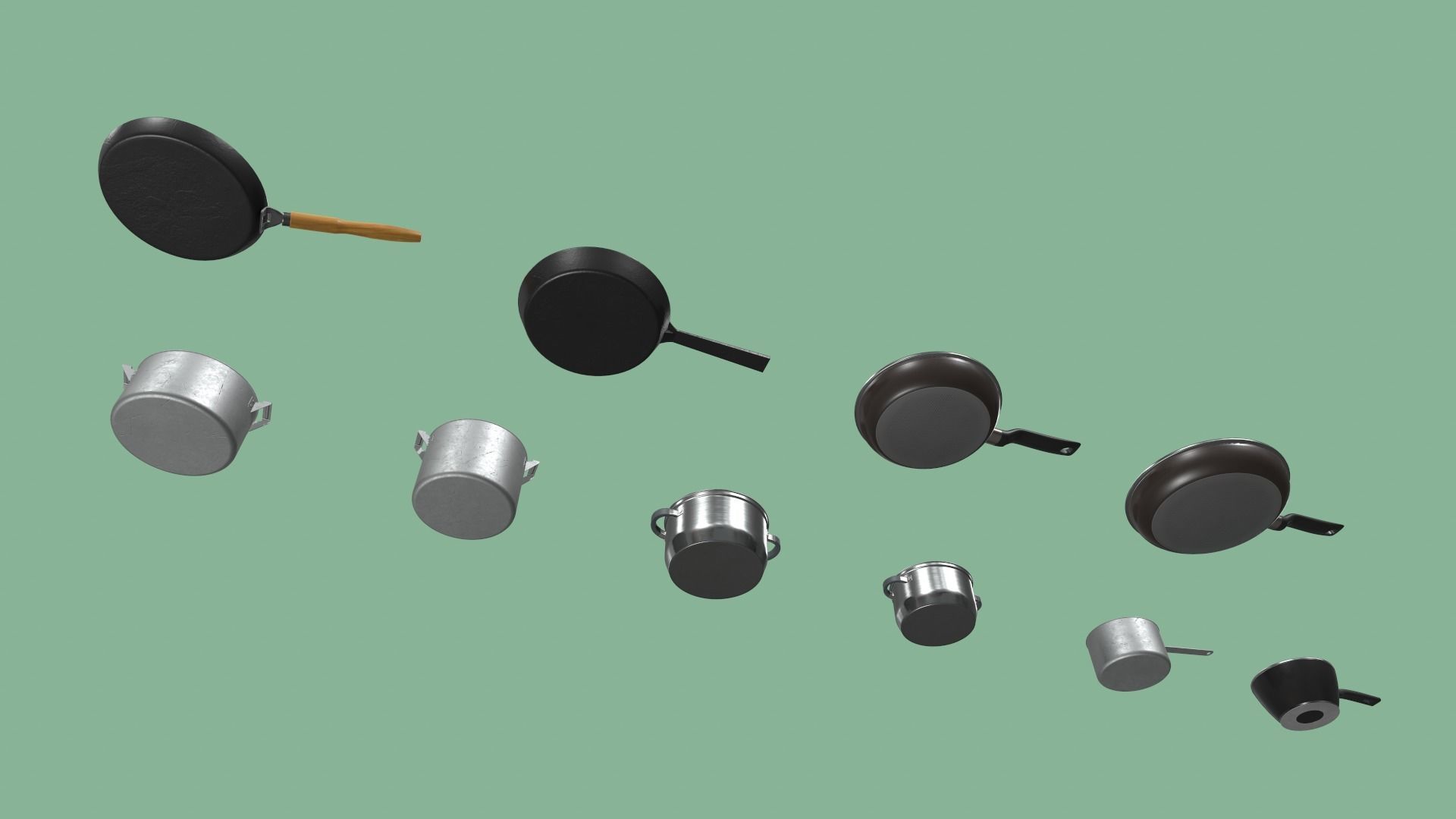 Kitchen Pots and Pans Low-poly 3D model_13
