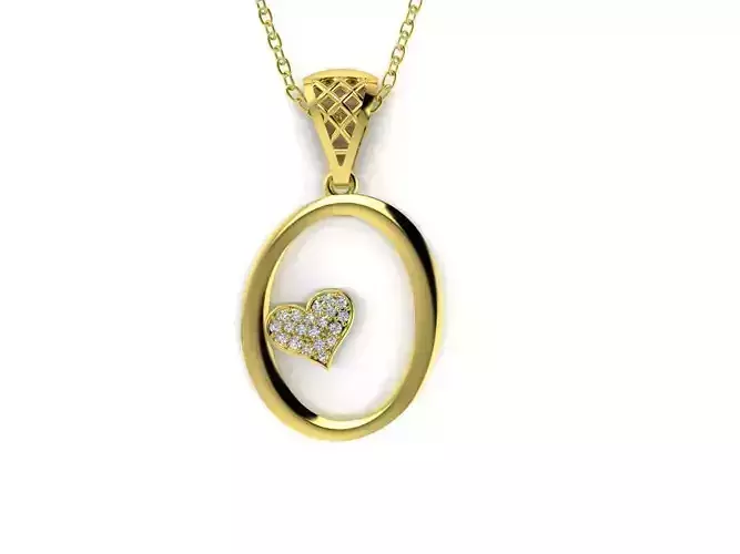 Diamond Alphabet Pendant Heart Letter O
