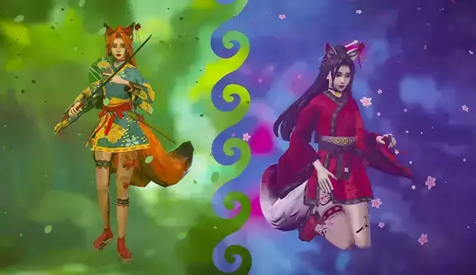 Forest and Night Kitsune - Game Ready Characters Low-poly 3D model