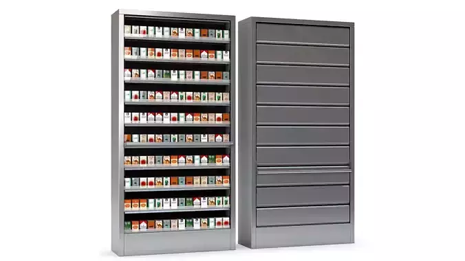 Display Case for Cigarettes with Metal Blinds 3D model