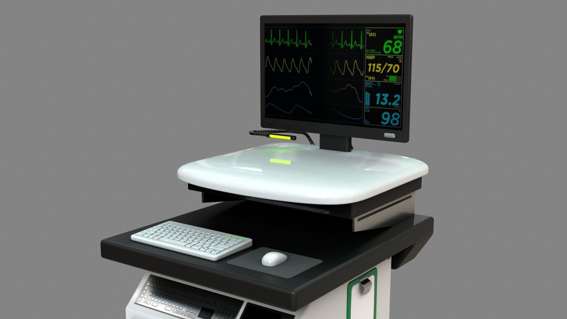 Mobile Computer Cart Workstation Low-poly 3D model_8