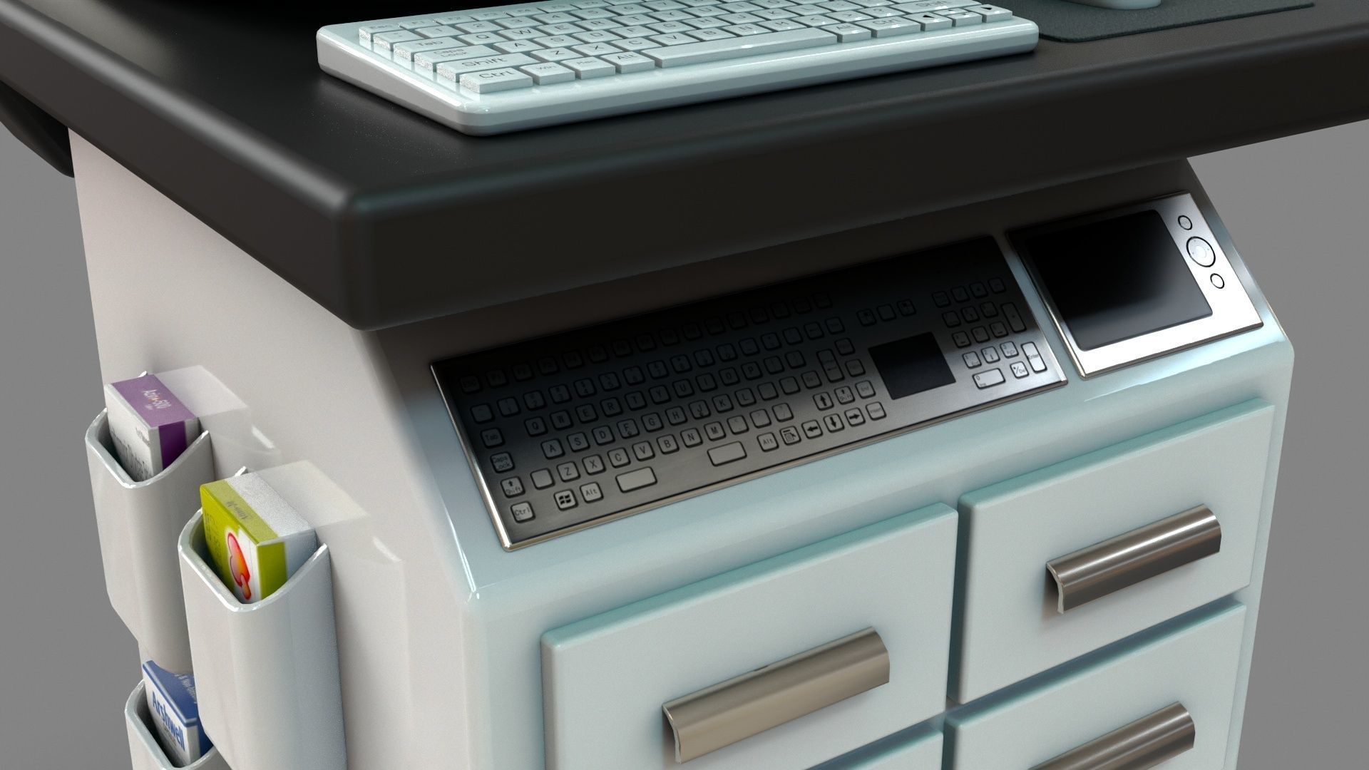 Mobile Computer Cart Workstation Low-poly 3D model_15