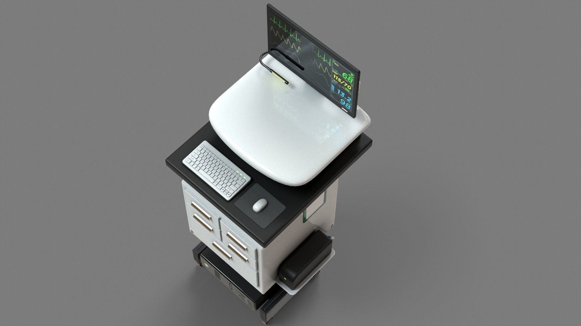 Mobile Computer Cart Workstation Low-poly 3D model_21