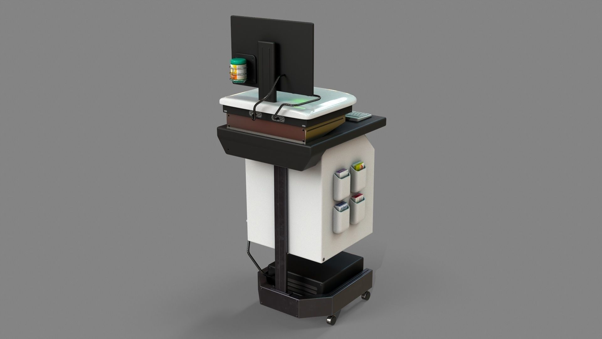 Mobile Computer Cart Workstation Low-poly 3D model_3