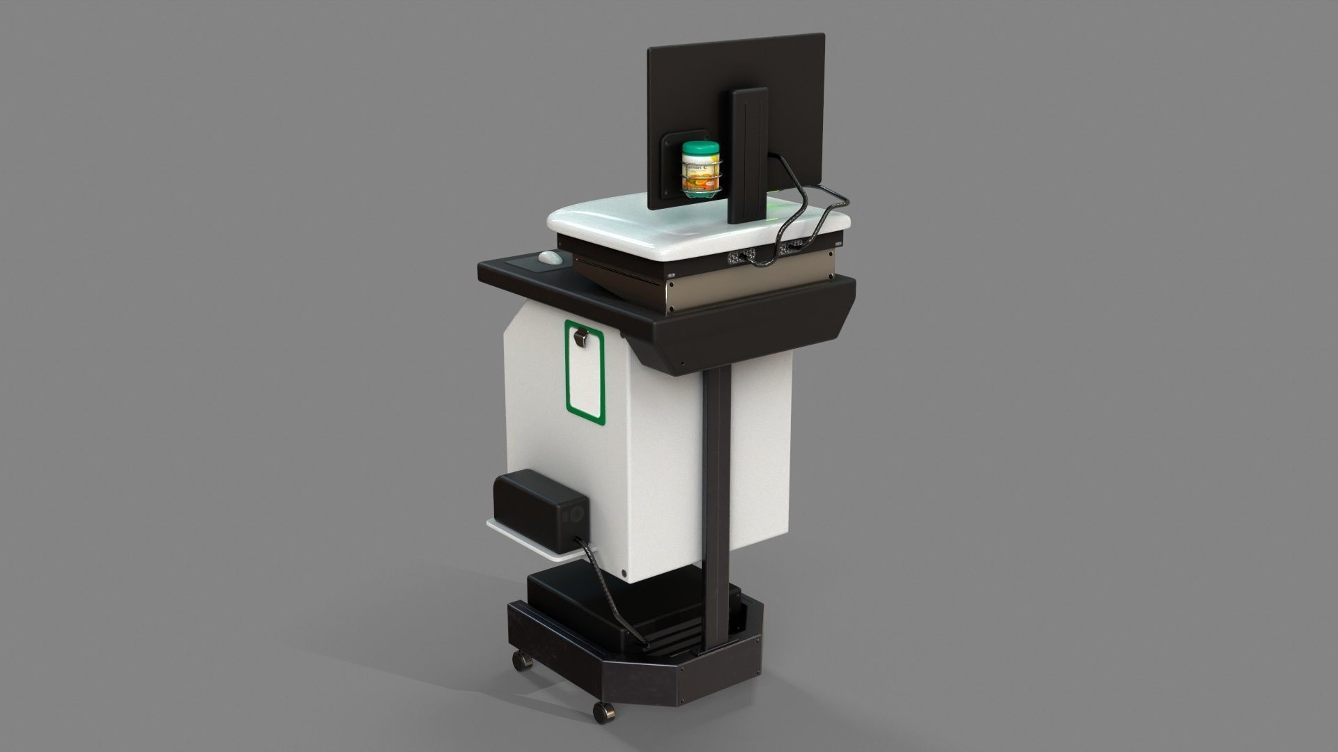 Mobile Computer Cart Workstation Low-poly 3D model_4