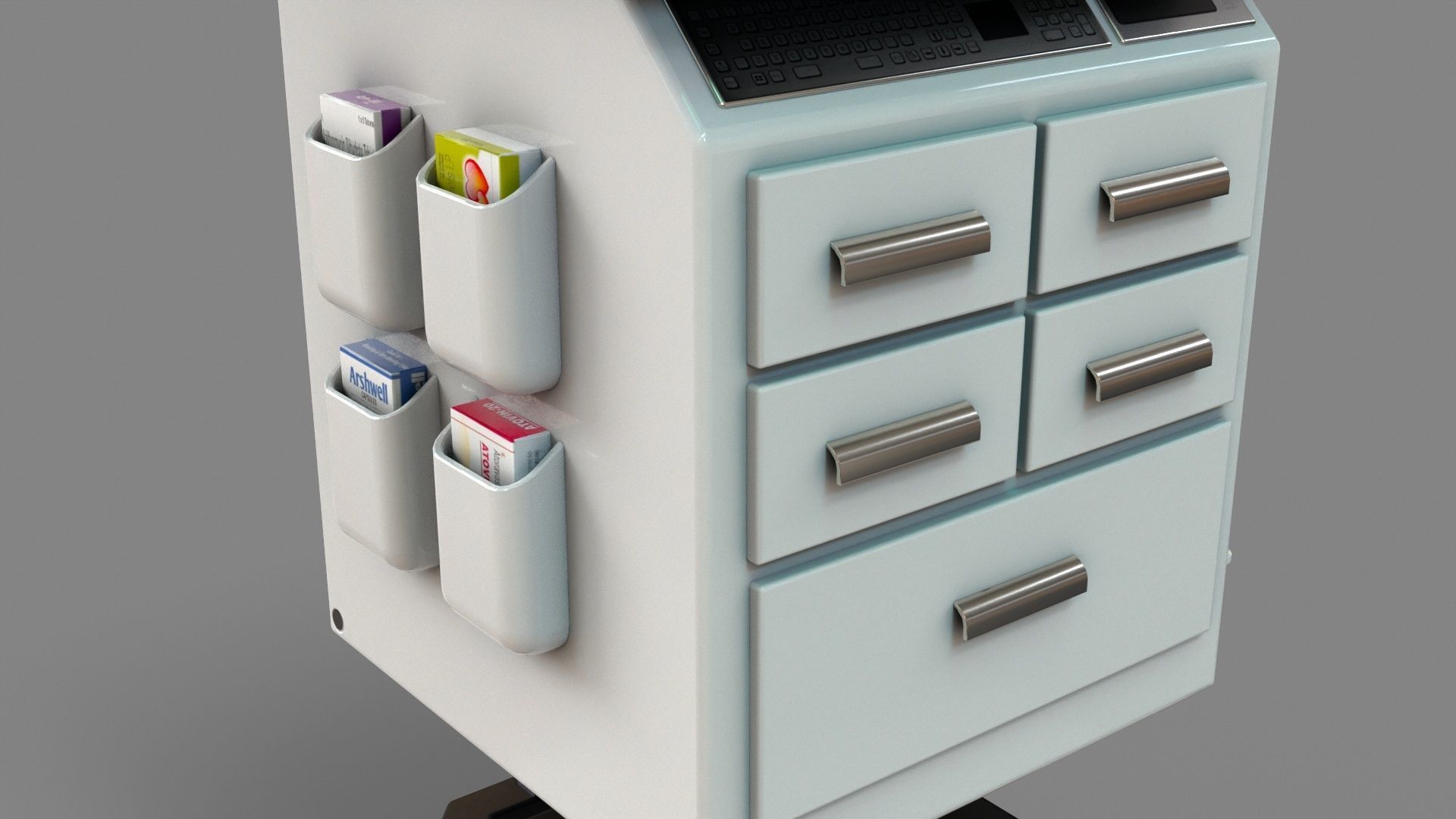 Mobile Computer Cart Workstation Low-poly 3D model_16