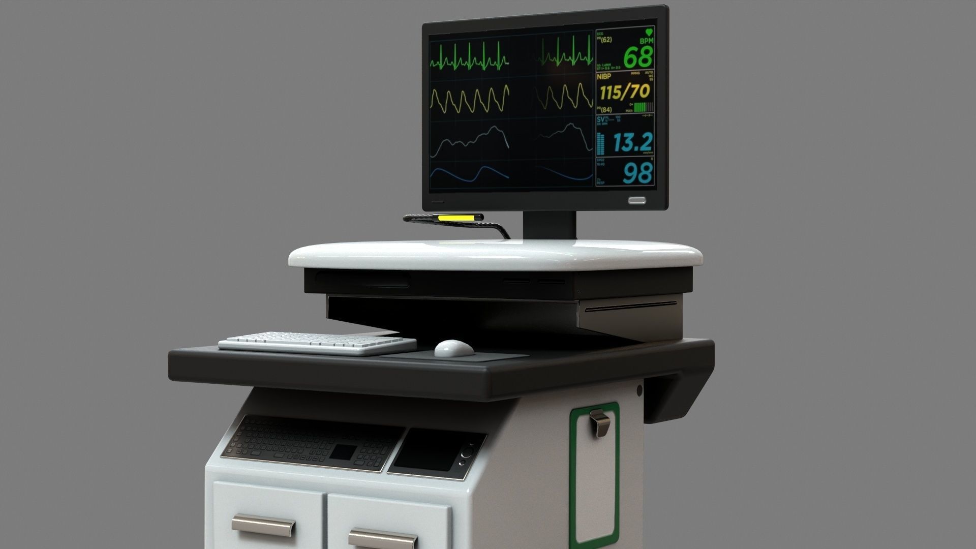 Mobile Computer Cart Workstation Low-poly 3D model_20