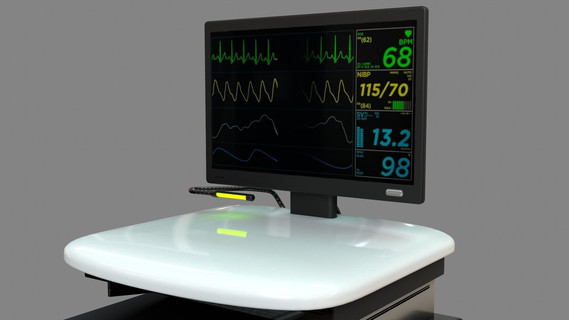 Mobile Computer Cart Workstation Low-poly 3D model_10