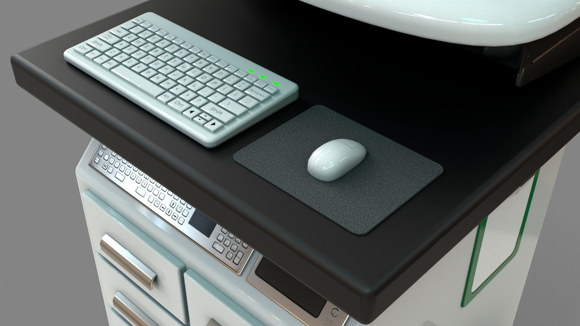 Mobile Computer Cart Workstation Low-poly 3D model_14