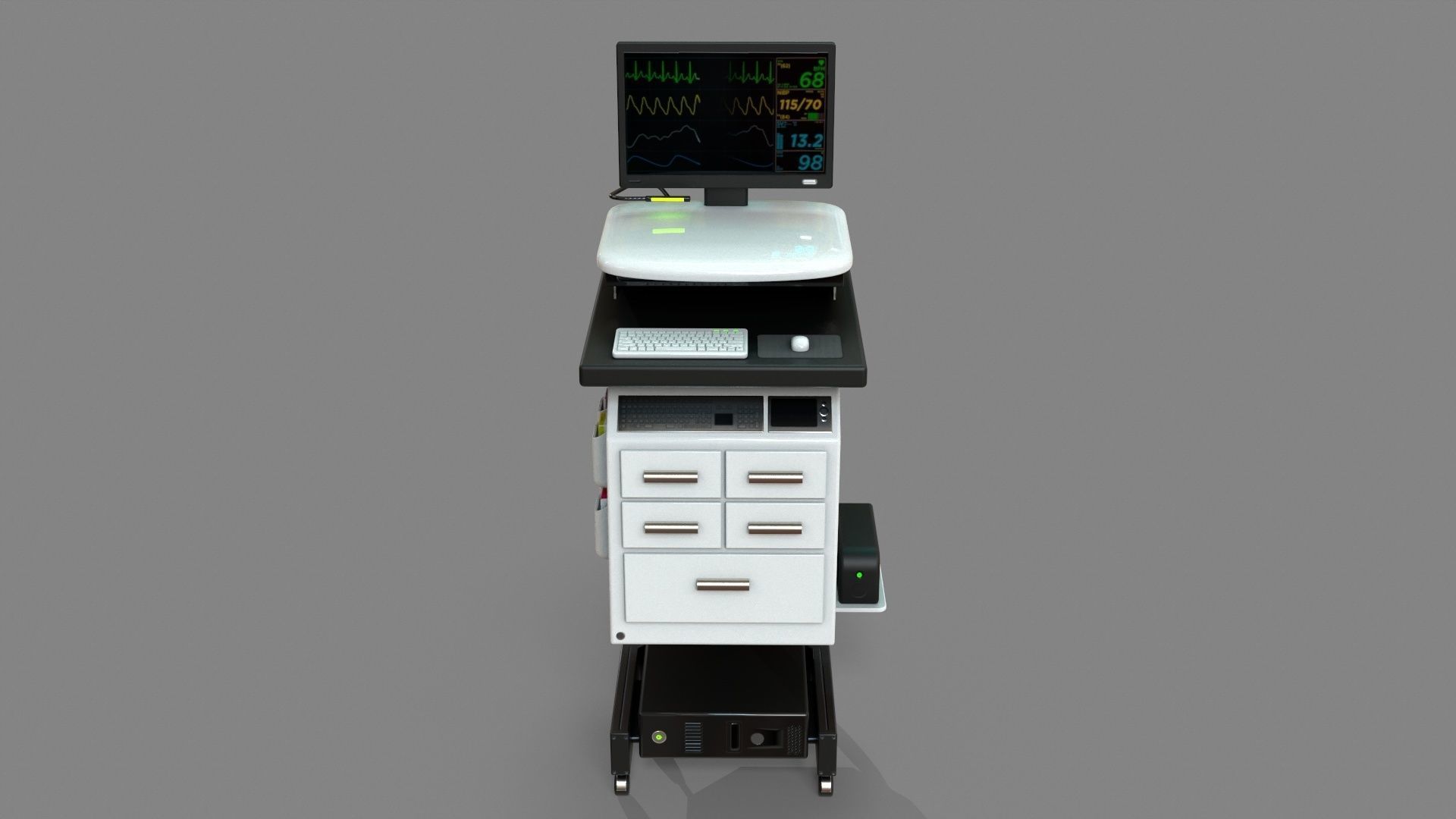 Mobile Computer Cart Workstation Low-poly 3D model_6