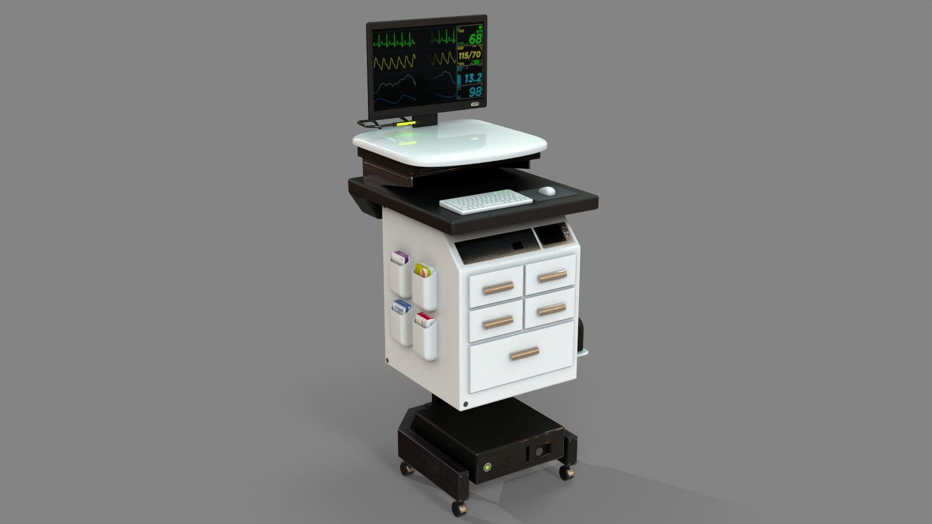 Mobile Computer Cart Workstation Low-poly 3D model_2