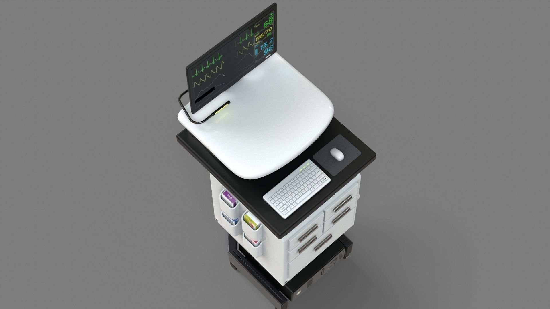 Mobile Computer Cart Workstation Low-poly 3D model_22