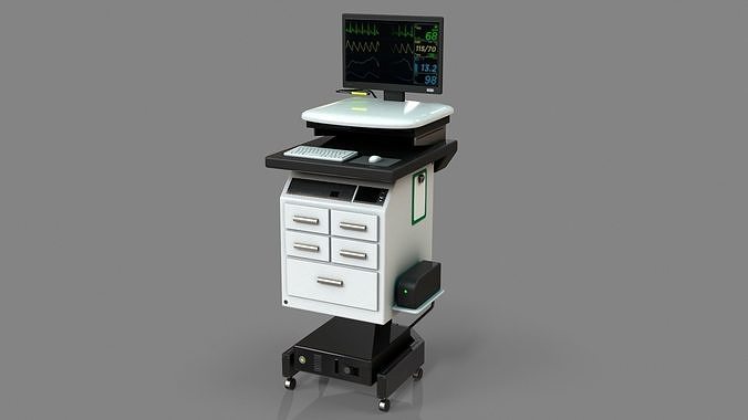 Mobile Computer Cart Workstation Low-poly 3D model