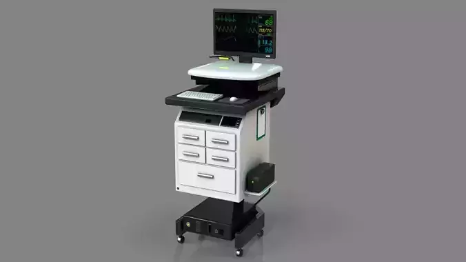 Mobile Computer Cart Workstation Low-poly 3D model