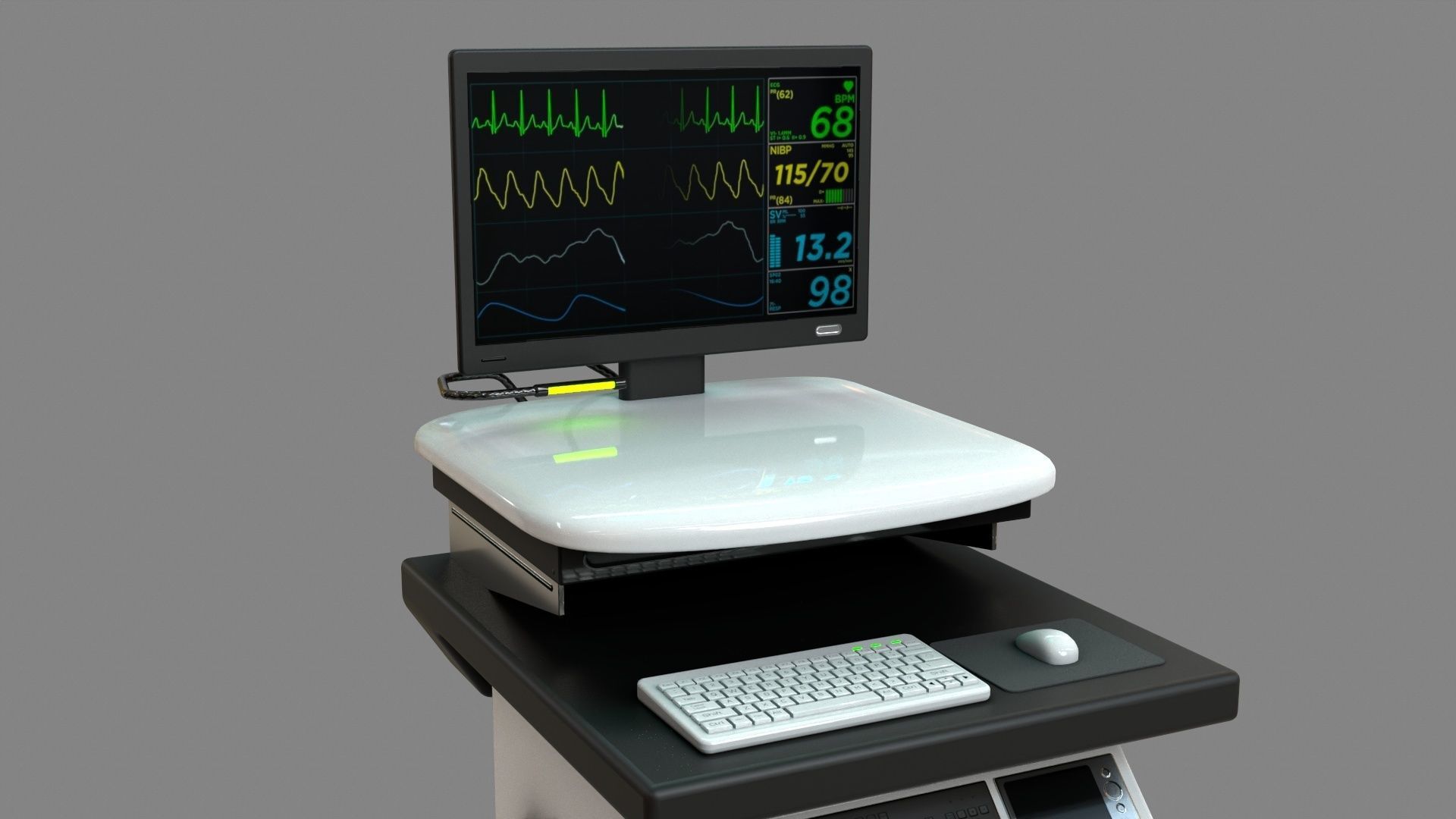 Mobile Computer Cart Workstation Low-poly 3D model_7