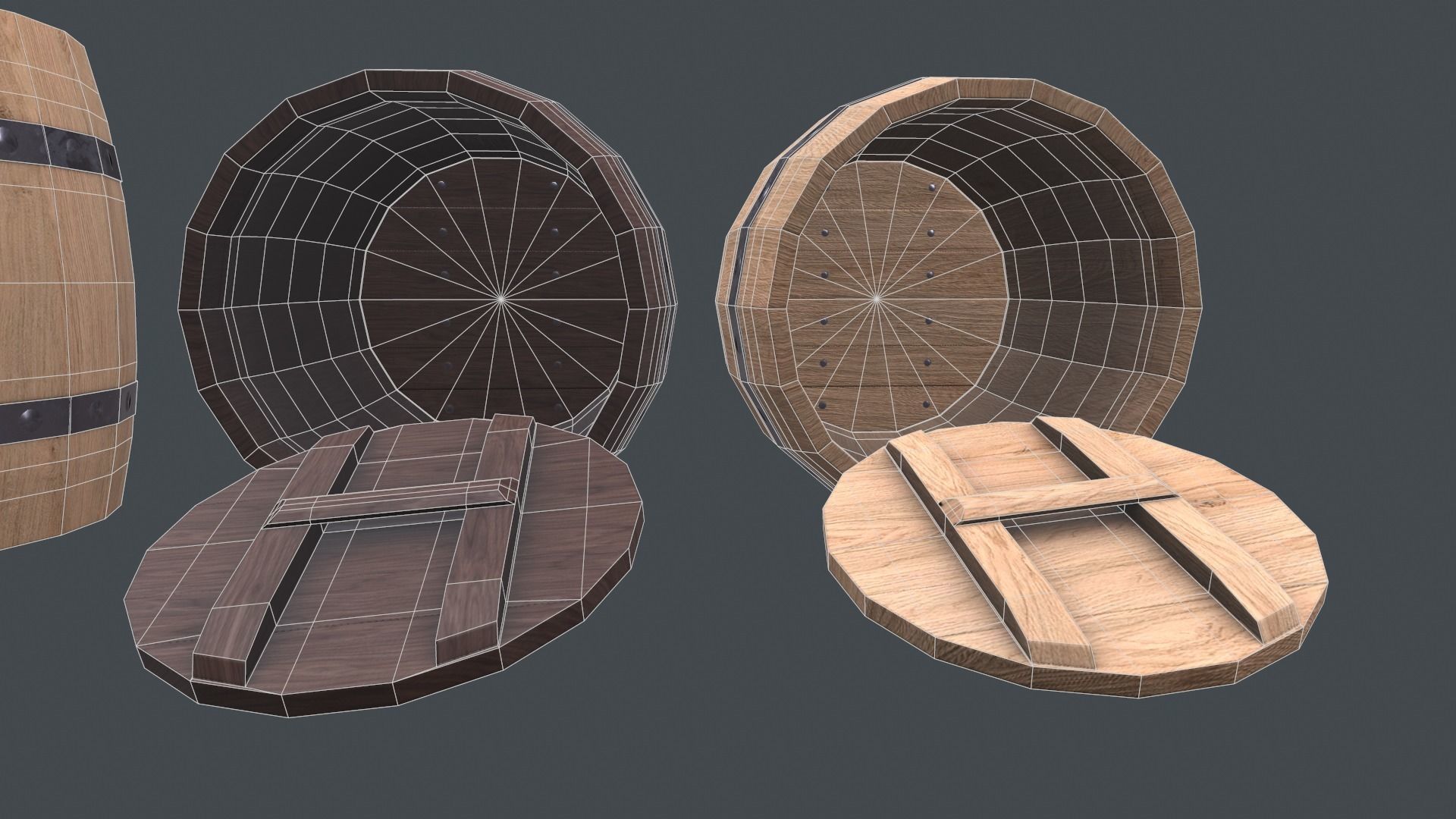 Barrels set of wooden Low-poly 3D model_8