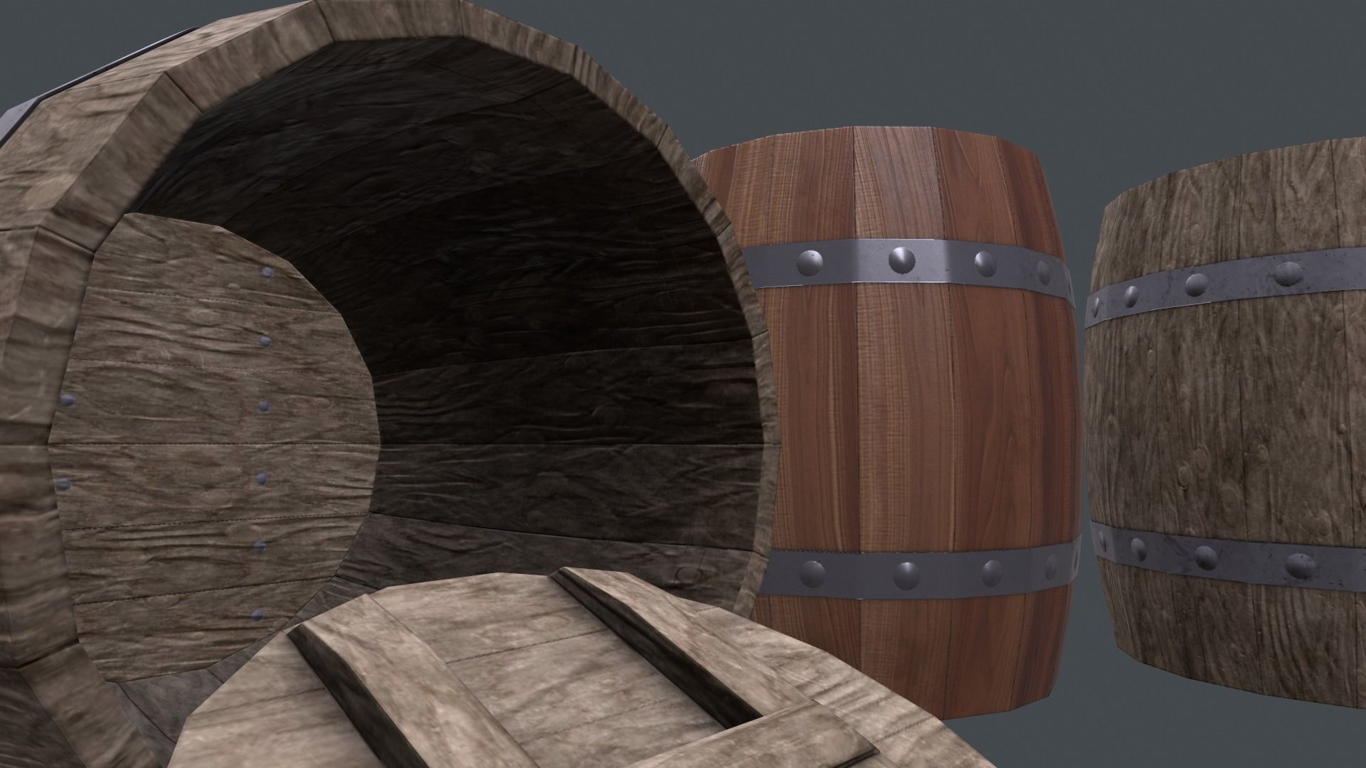 Barrels set of wooden Low-poly 3D model_10