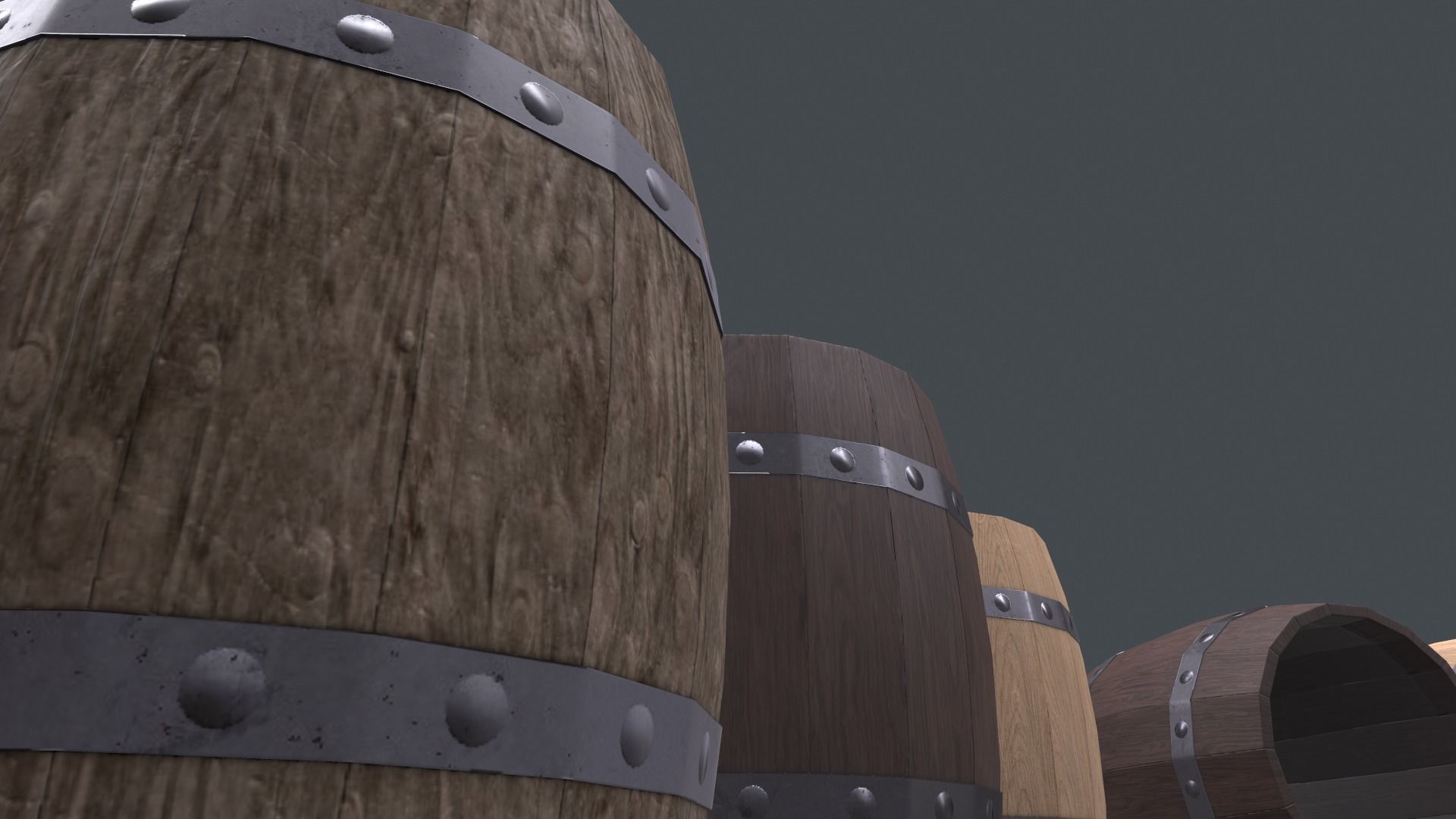 Barrels set of wooden Low-poly 3D model_9
