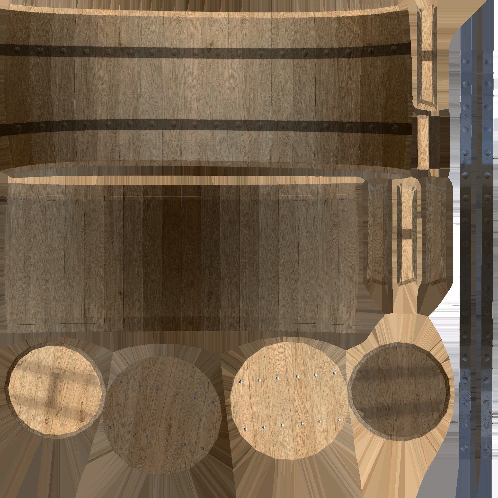 Barrels set of wooden Low-poly 3D model_4