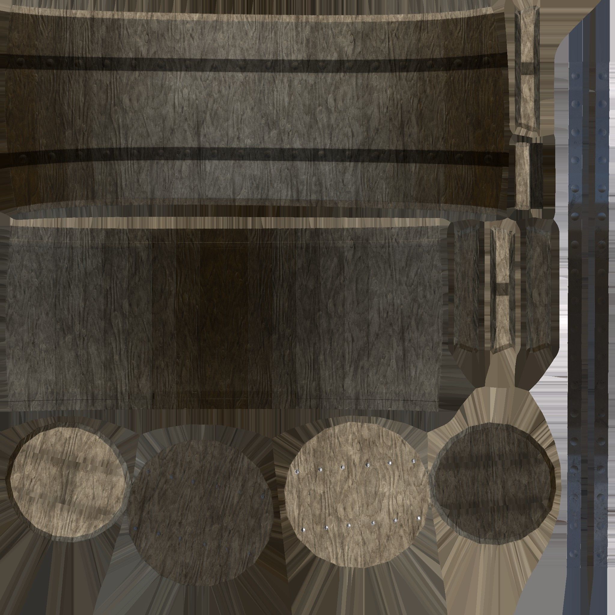 Barrels set of wooden Low-poly 3D model_2