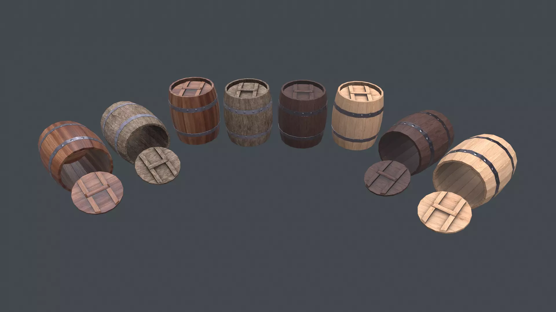Barrels set of wooden Low-poly 3D model_0
