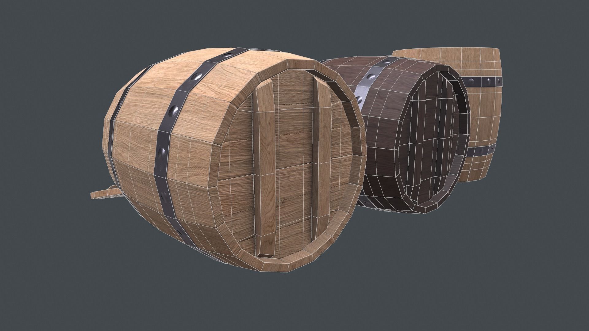 Barrels set of wooden Low-poly 3D model_6