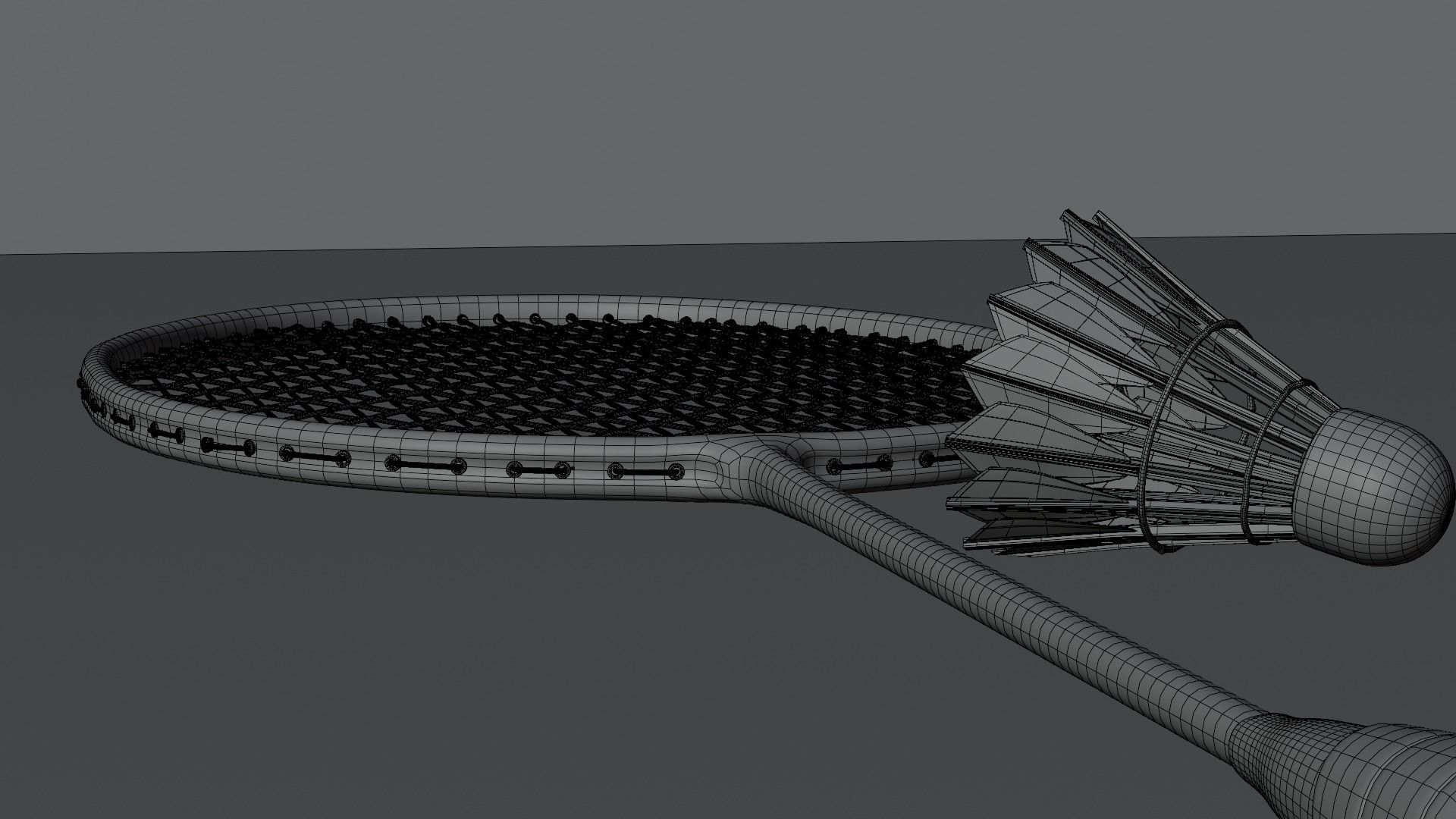 Badminton Racket and Shuttlecock - High Polly 3D model_7