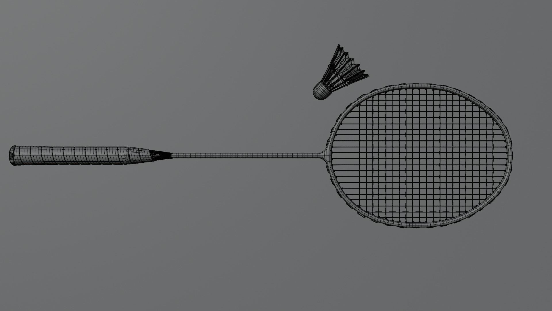 Badminton Racket and Shuttlecock - High Polly 3D model_6