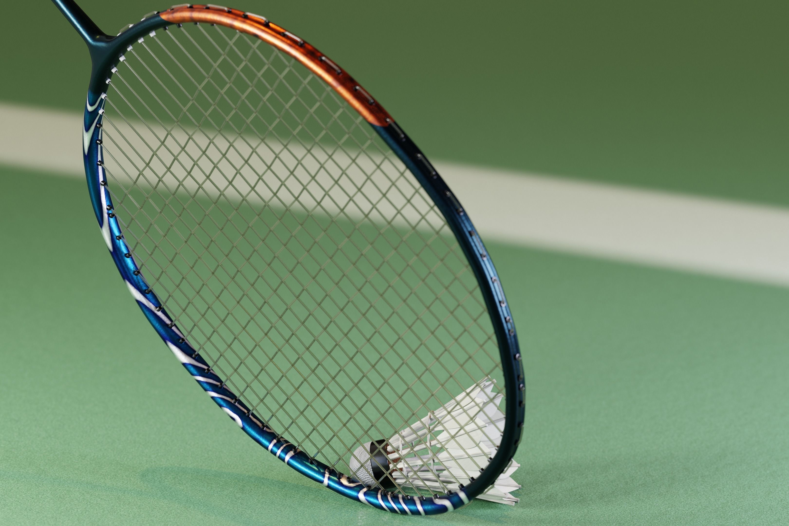 Badminton Racket and Shuttlecock - High Polly 3D model_8