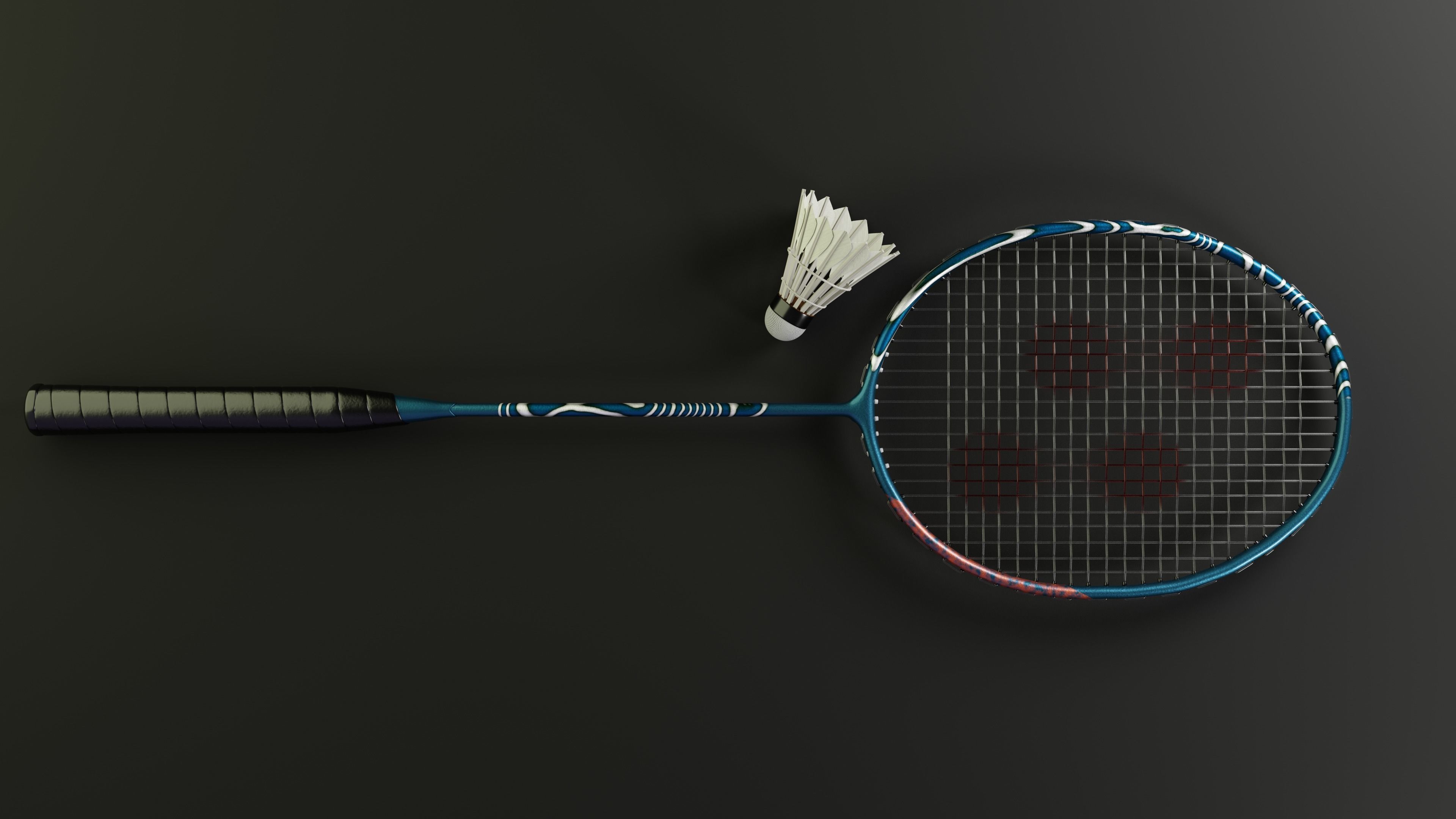 Badminton Racket and Shuttlecock - High Polly 3D model_1