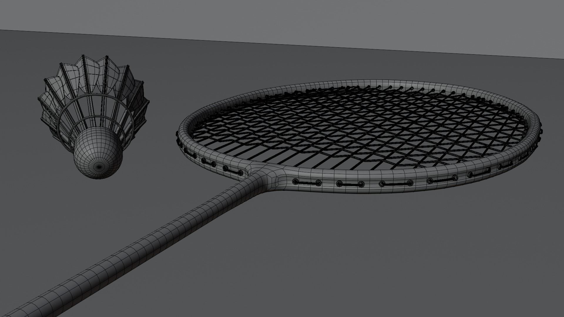 Badminton Racket and Shuttlecock - High Polly 3D model_5