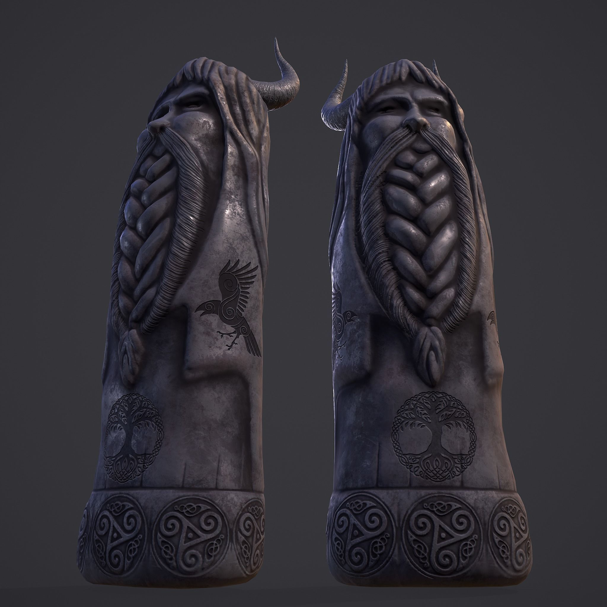 Horned Viking Statue Low-poly 3D model_8