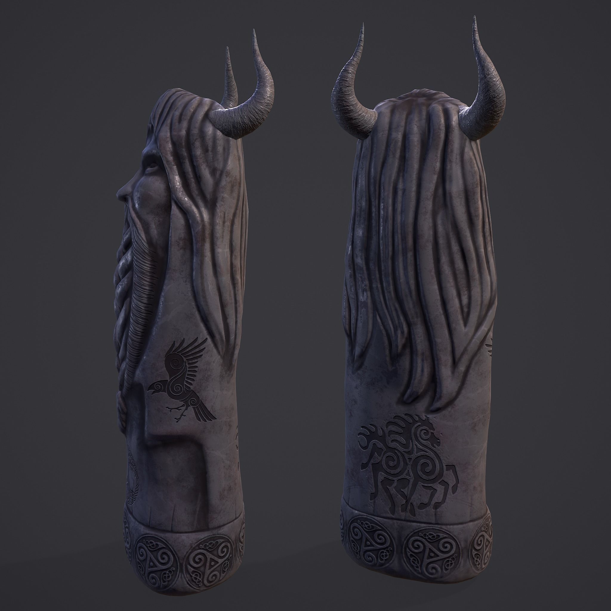 Horned Viking Statue Low-poly 3D model_7
