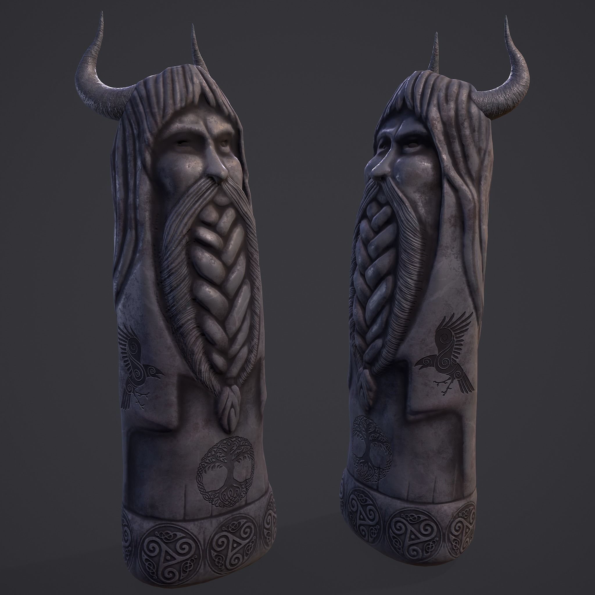 Horned Viking Statue Low-poly 3D model_5