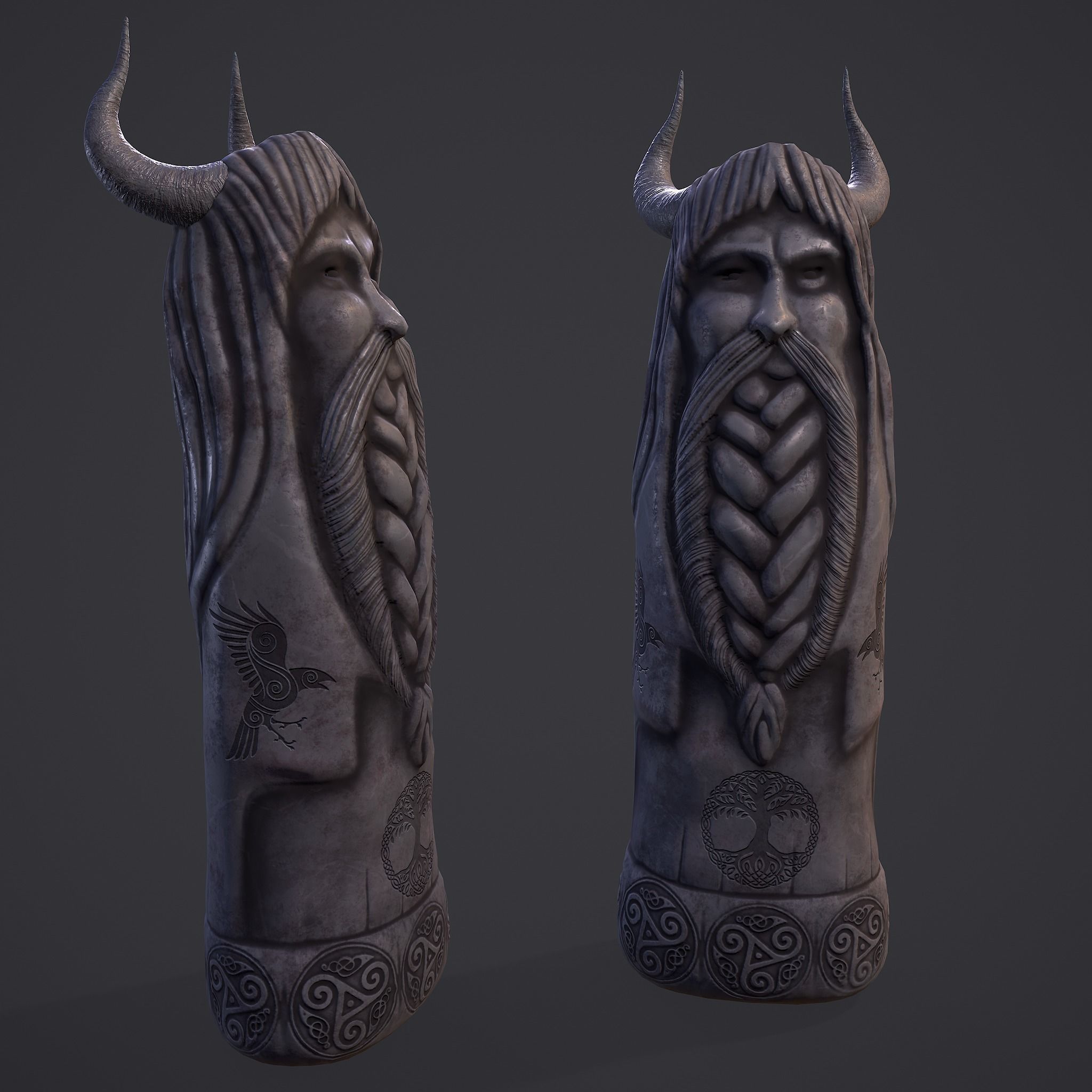 Horned Viking Statue Low-poly 3D model_2