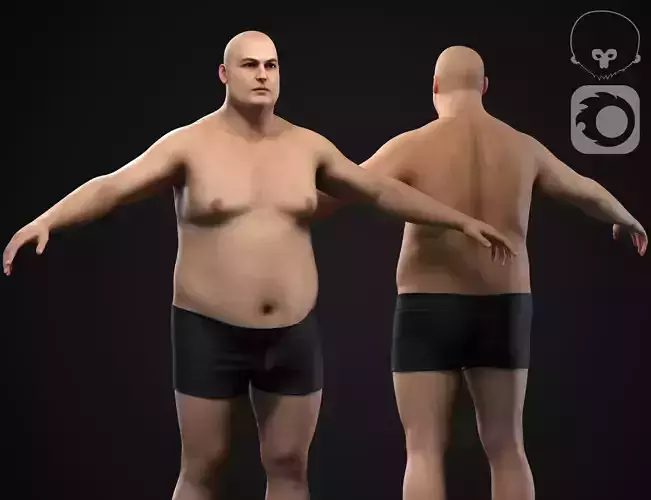 Plus size man body Low-poly 3D model