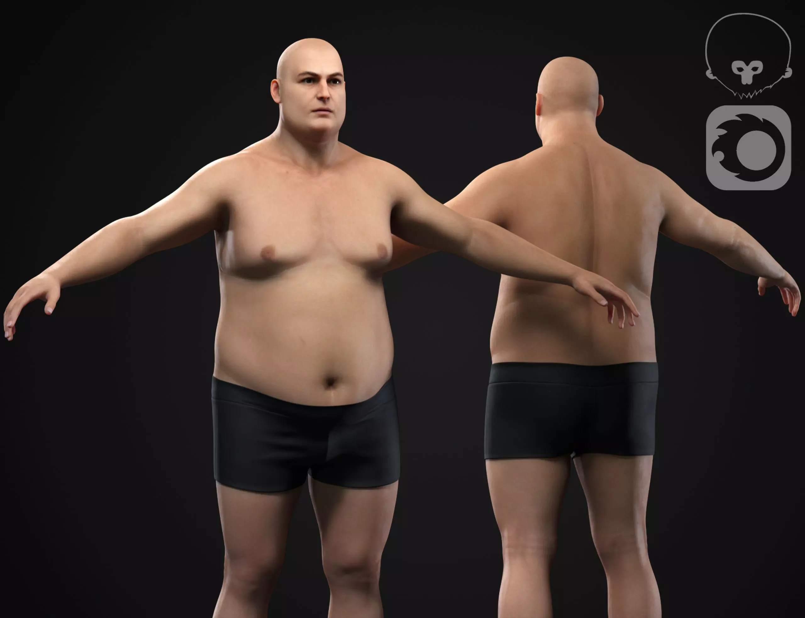 Plus size man body Low-poly 3D model_0
