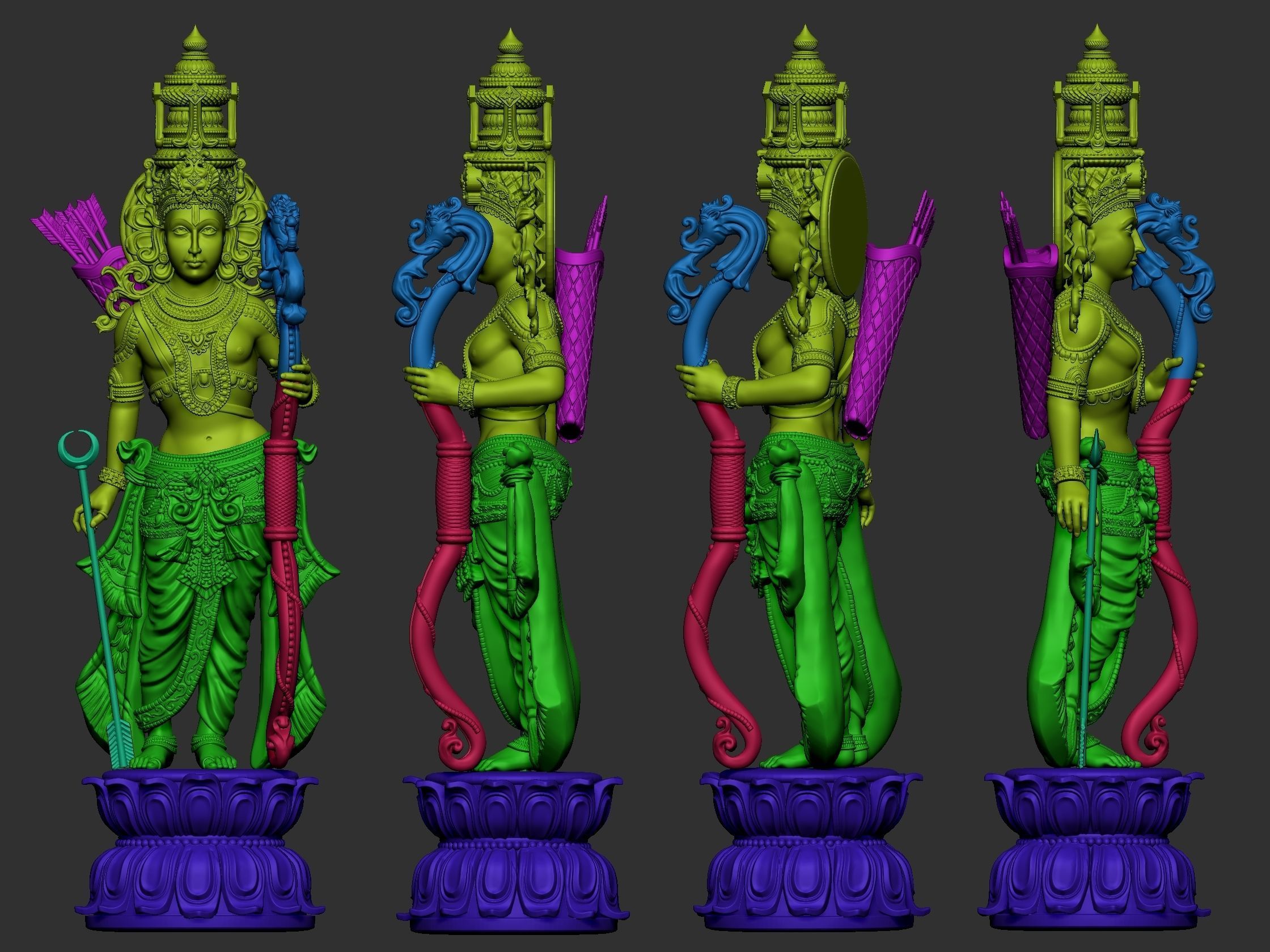 Ram model three statues of hindu gods 3D print model_3