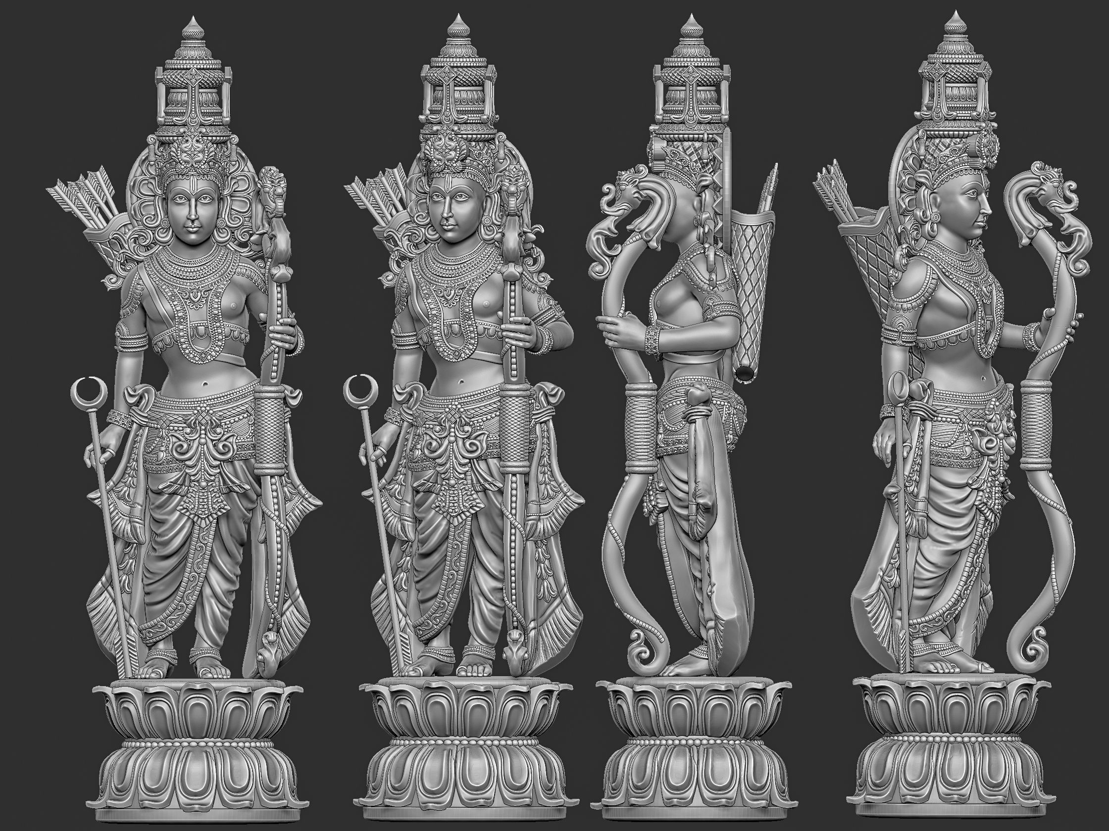 Ram model three statues of hindu gods 3D print model_2