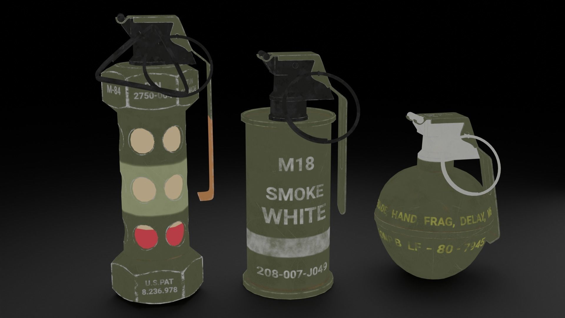Game Ready Grenades Low-poly 3D model_5