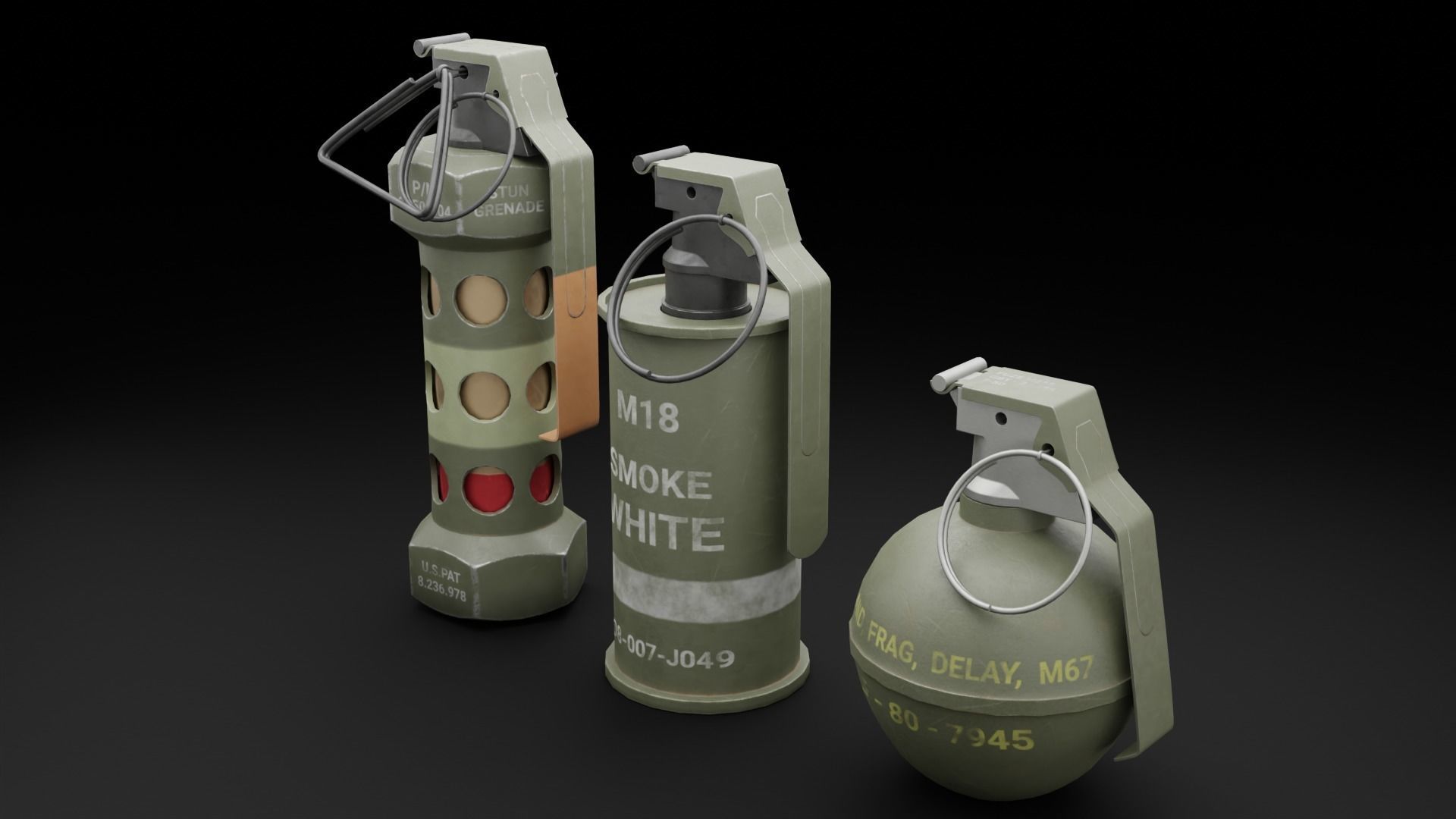Game Ready Grenades Low-poly 3D model_3