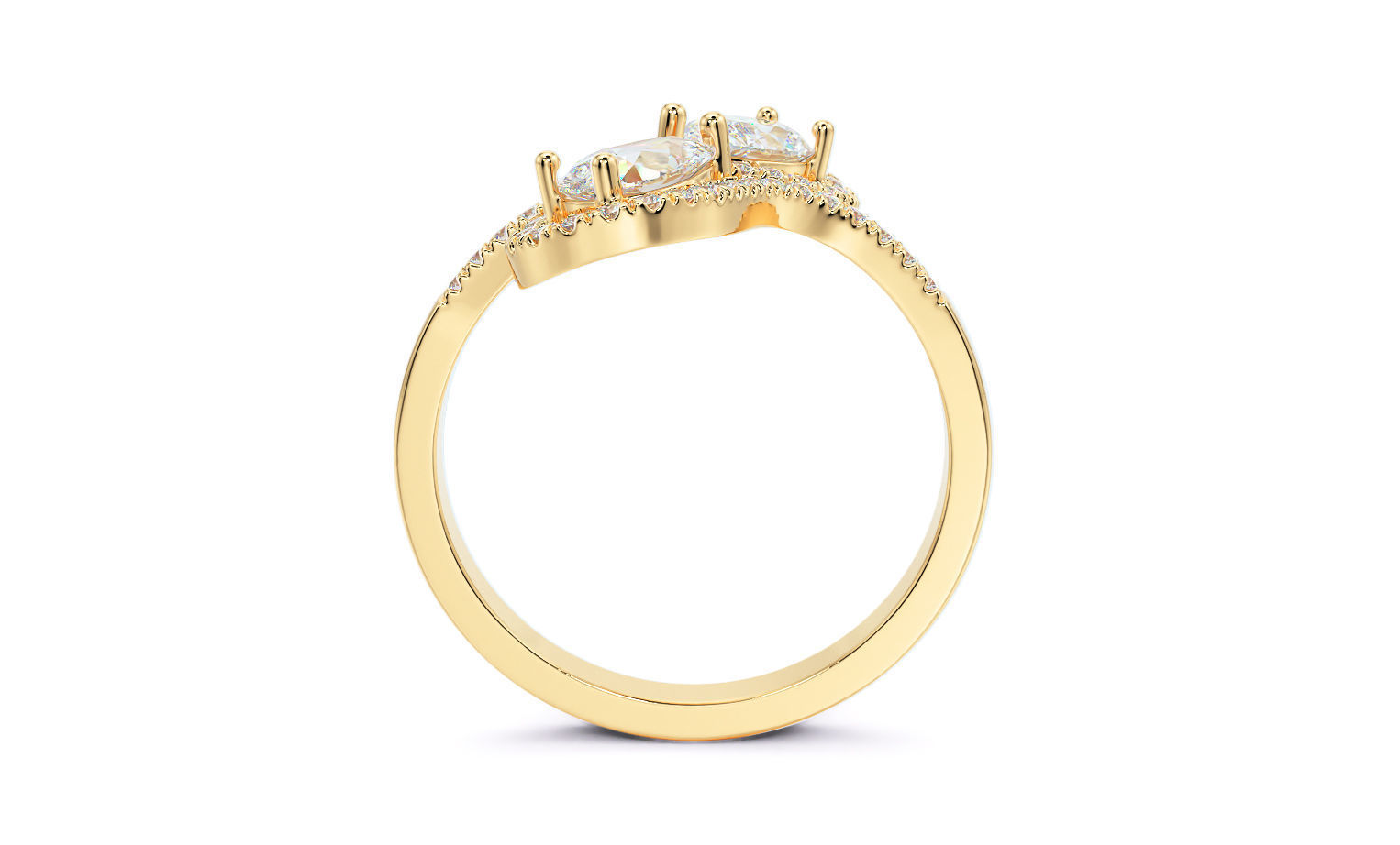 gold diamond ring with pear shape stones 3D print model_21