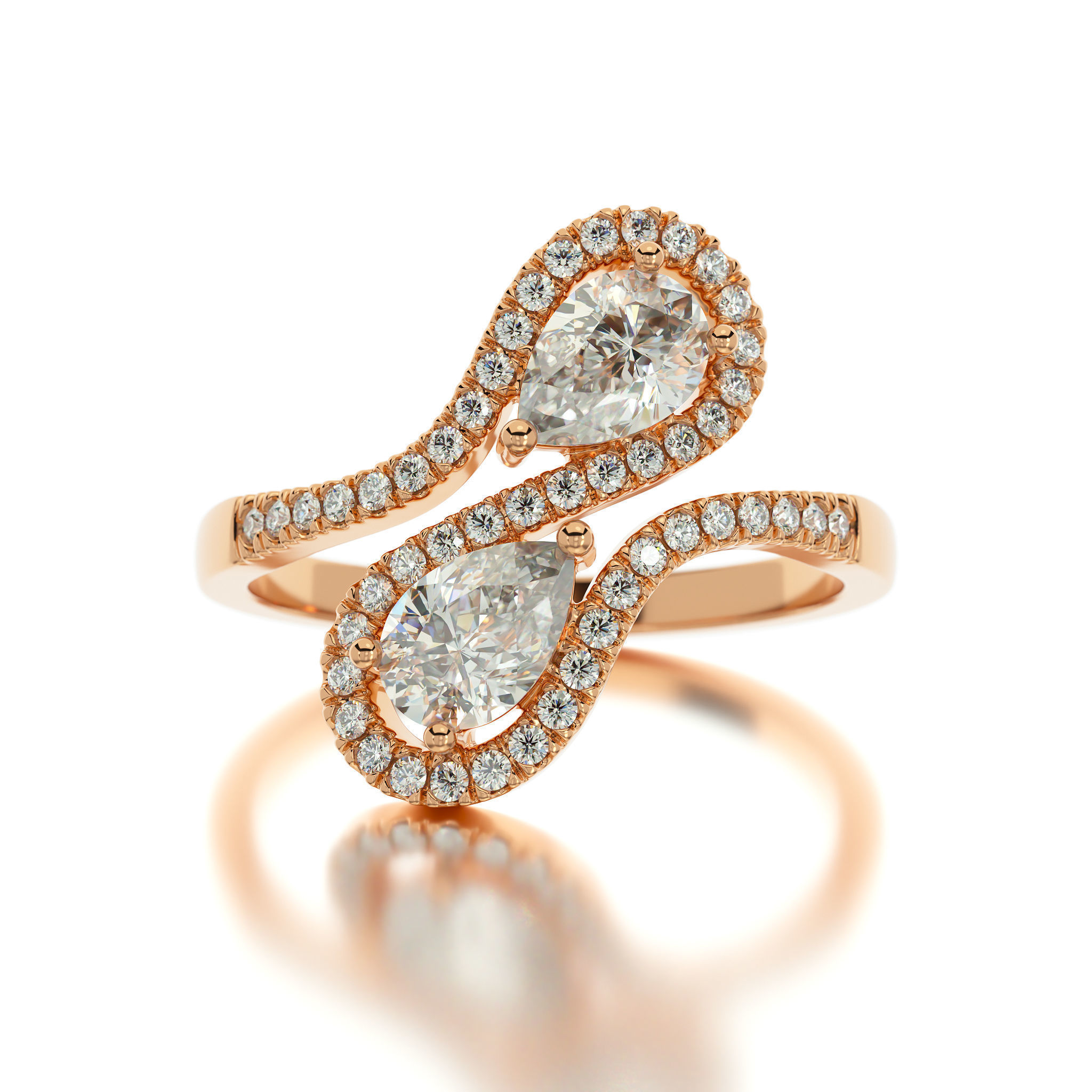 gold diamond ring with pear shape stones 3D print model_6