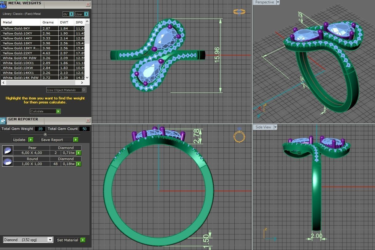 gold diamond ring with pear shape stones 3D print model_18