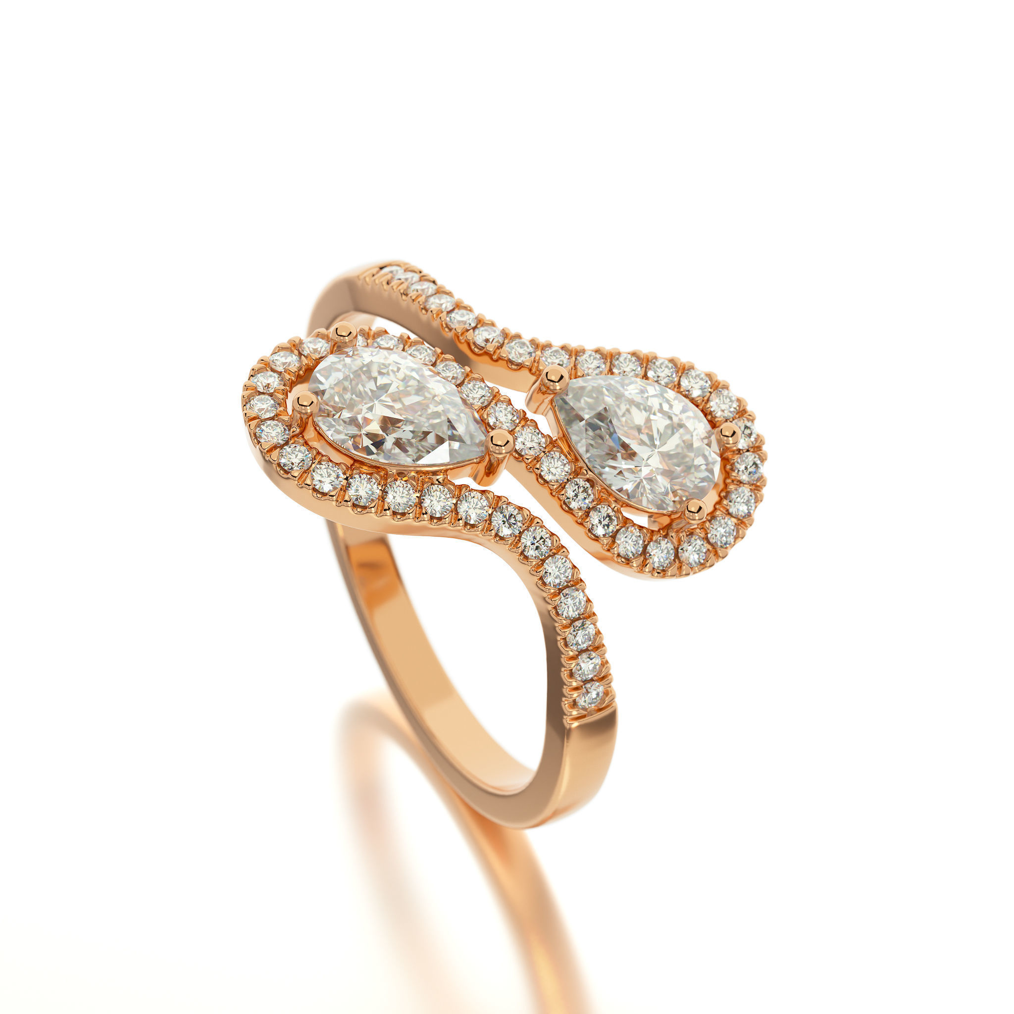 gold diamond ring with pear shape stones 3D print model_14