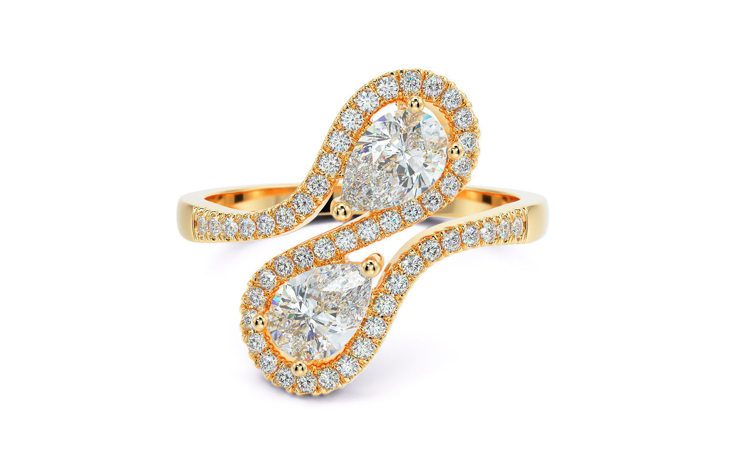 gold diamond ring with pear shape stones 3D print model_22