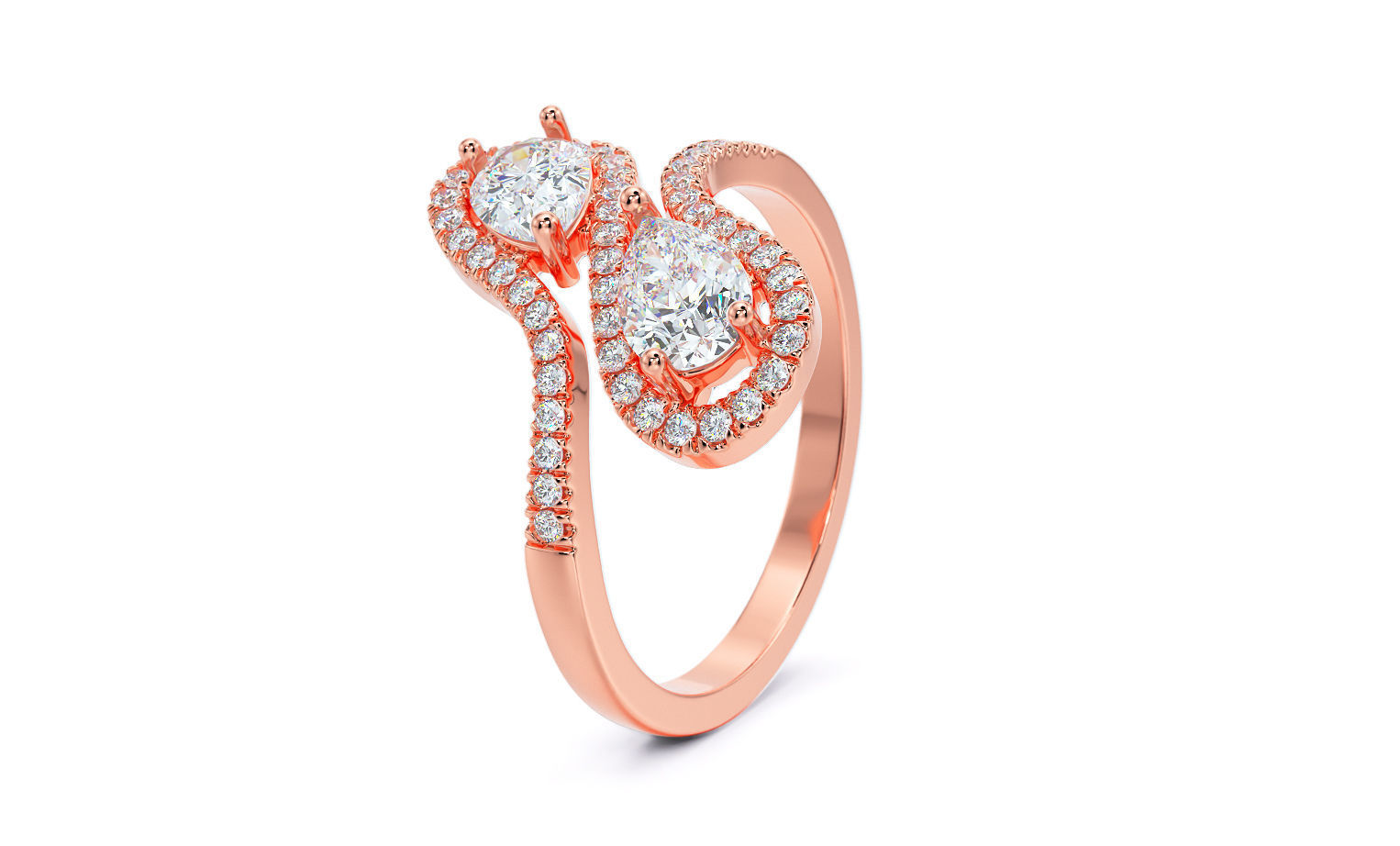 gold diamond ring with pear shape stones 3D print model_31