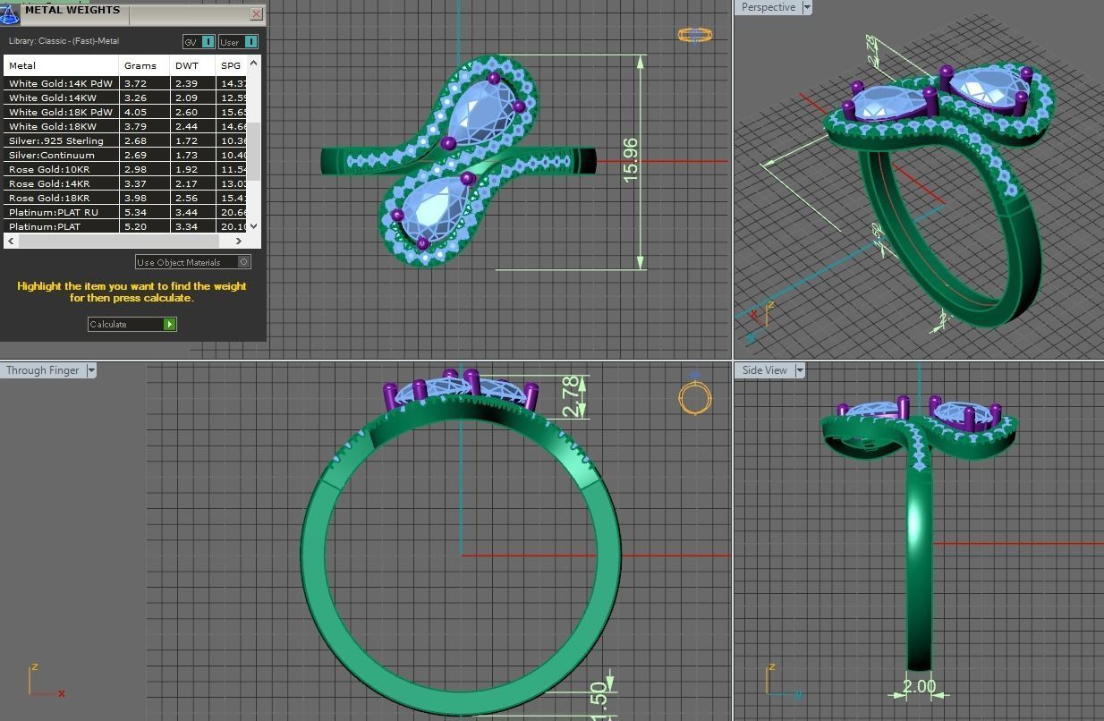 gold diamond ring with pear shape stones 3D print model_19