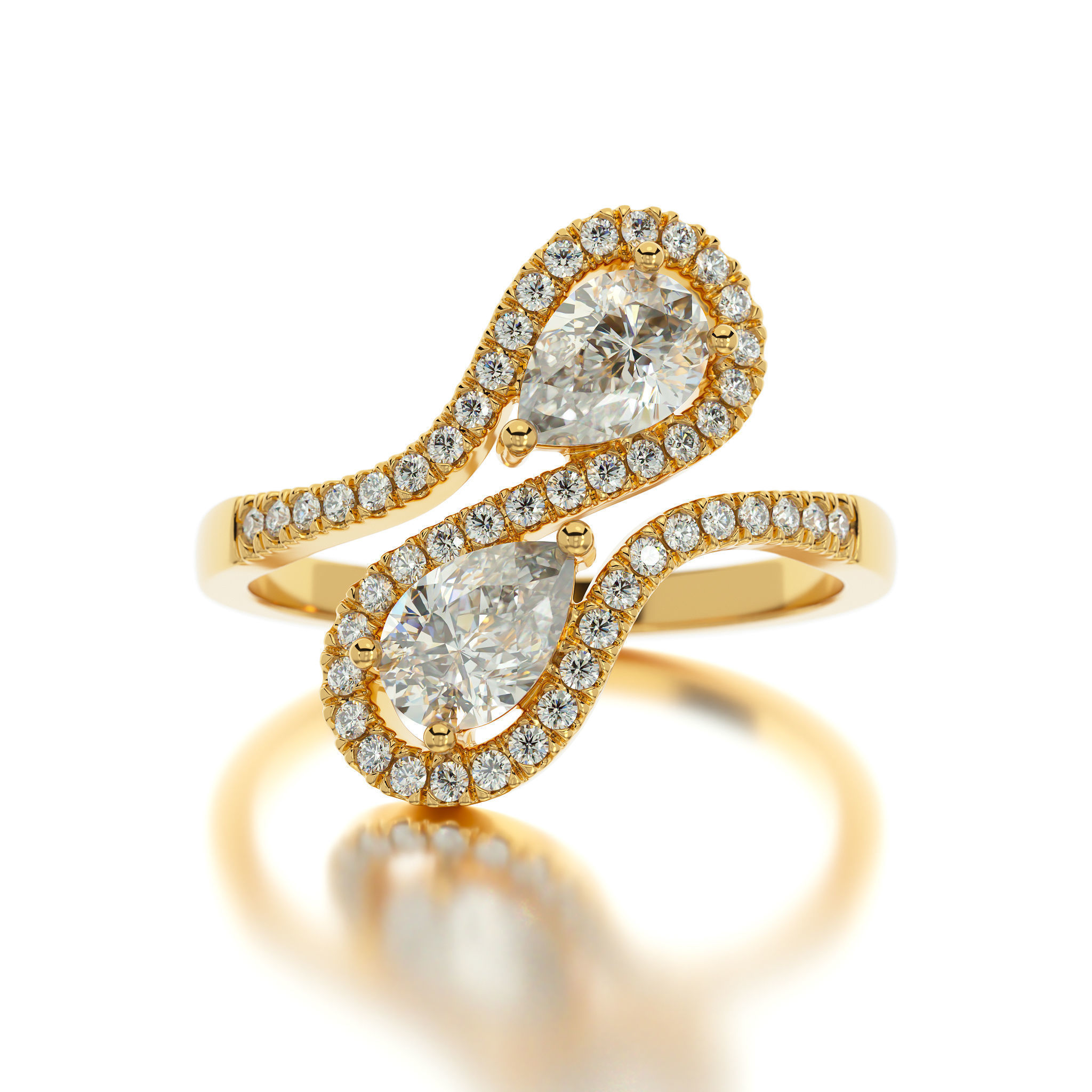 gold diamond ring with pear shape stones 3D print model_13