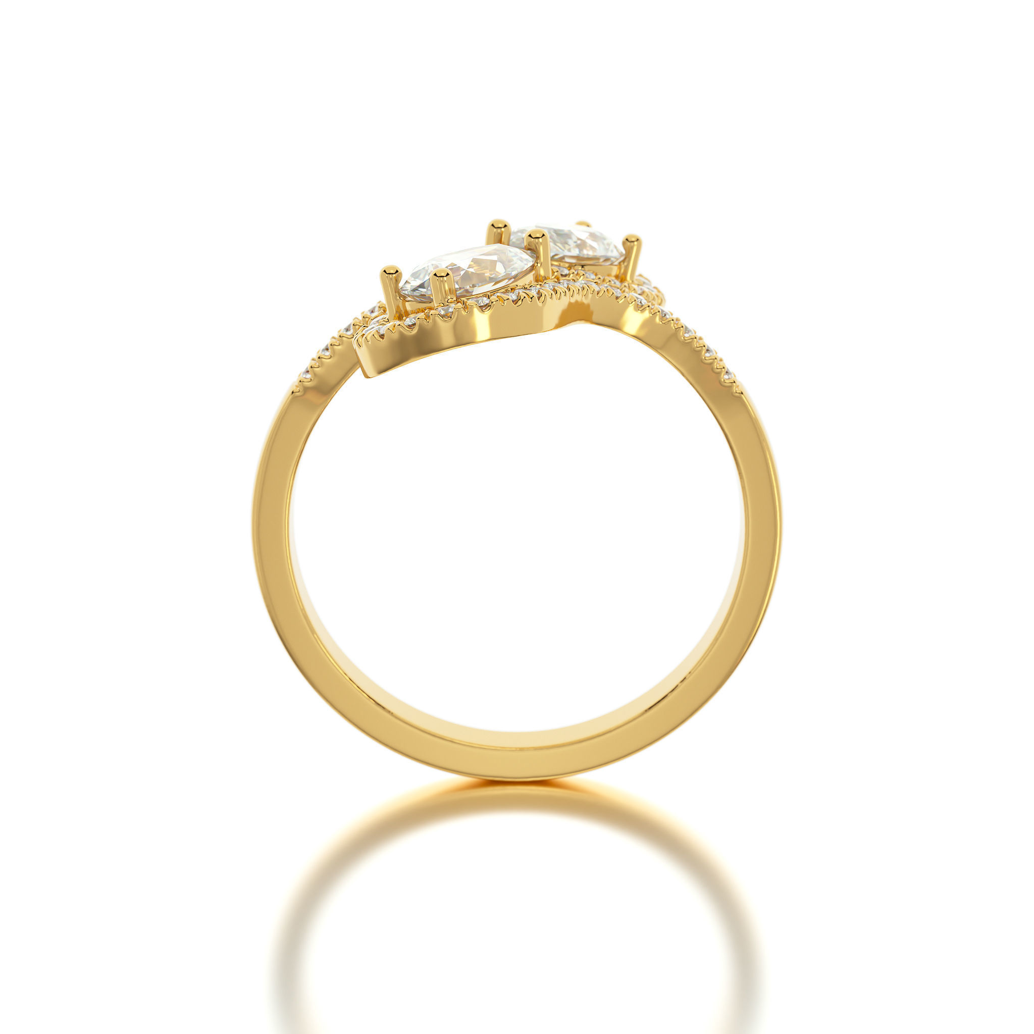 gold diamond ring with pear shape stones 3D print model_7